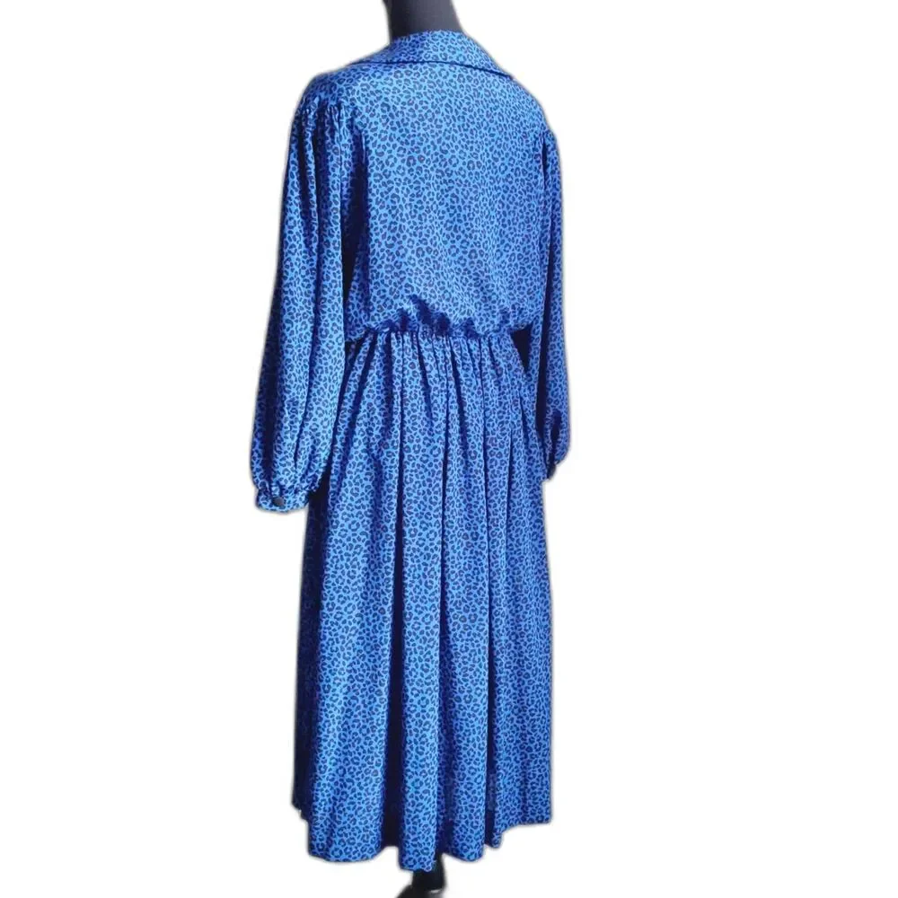 Vintage Tribute Blue Animal Print Dress Elastic Waist Long Sleeve Size M GUC - Picture 14 of 14